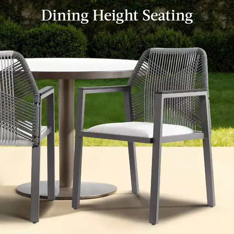 Set di 2 sedie da pranzo in corda intrecciata con braccioli – Nero, Marrone, Antracite, Grigio, Tortora, Bianco