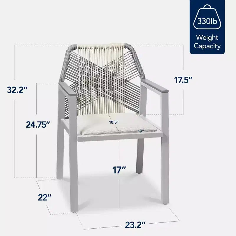 Set di 2 sedie da pranzo in corda intrecciata con braccioli – Nero, Marrone, Antracite, Grigio, Tortora, Bianco