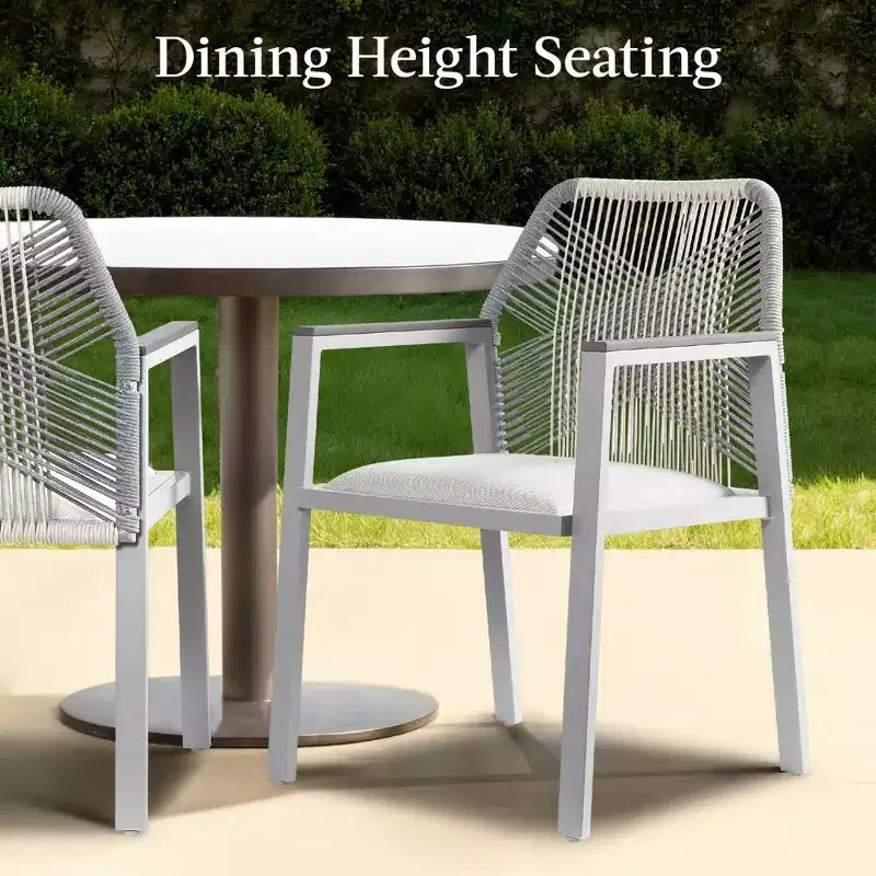Set di 2 sedie da pranzo in corda intrecciata con braccioli – Nero, Marrone, Antracite, Grigio, Tortora, Bianco