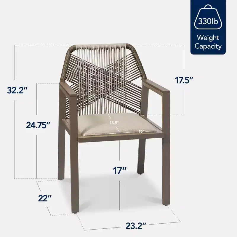 Set di 2 sedie da pranzo in corda intrecciata con braccioli – Nero, Marrone, Antracite, Grigio, Tortora, Bianco