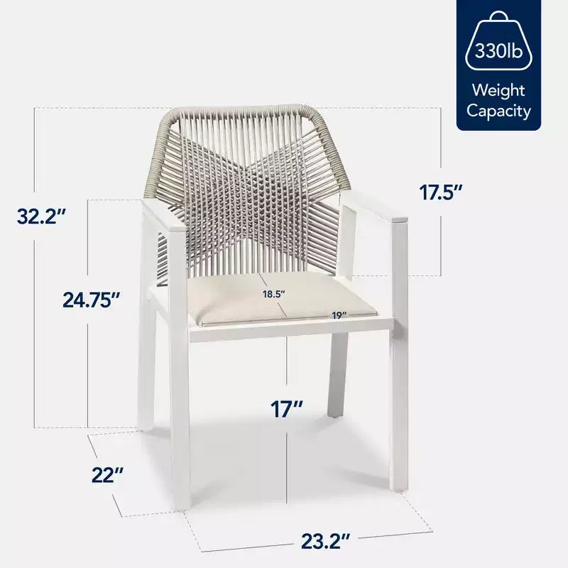 Set di 2 sedie da pranzo in corda intrecciata con braccioli – Nero, Marrone, Antracite, Grigio, Tortora, Bianco
