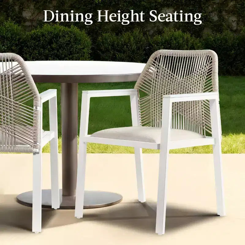 Set di 2 sedie da pranzo in corda intrecciata con braccioli – Nero, Marrone, Antracite, Grigio, Tortora, Bianco