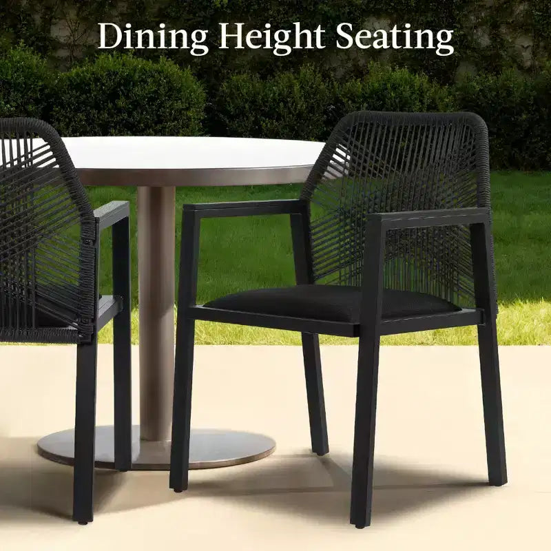 Set di 2 sedie da pranzo in corda intrecciata con braccioli – Nero, Marrone, Antracite, Grigio, Tortora, Bianco