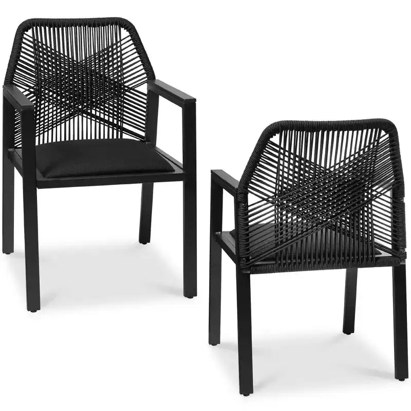 Set di 2 sedie da pranzo in corda intrecciata con braccioli – Nero, Marrone, Antracite, Grigio, Tortora, Bianco