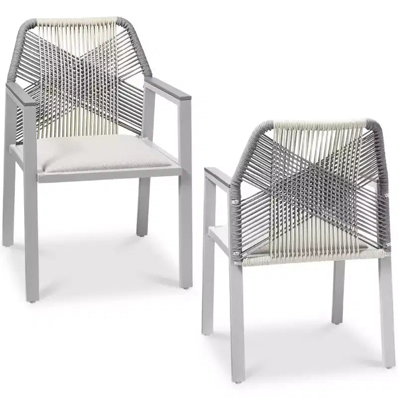 Set di 2 sedie da pranzo in corda intrecciata con braccioli – Nero, Marrone, Antracite, Grigio, Tortora, Bianco