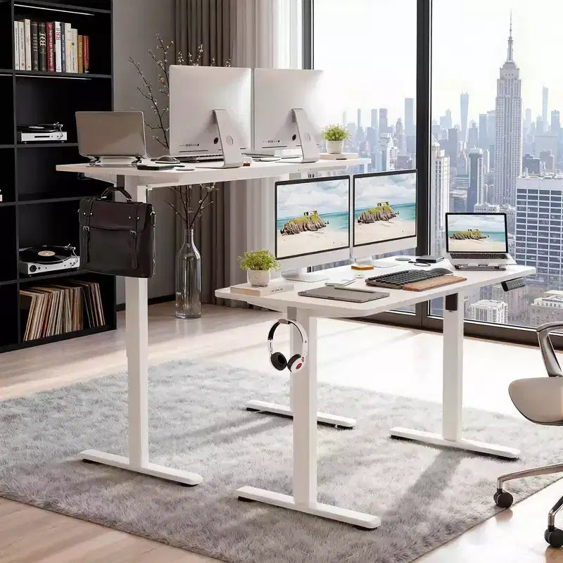 Scrivania elettrica bianca regolabile in altezza, 122x61 cm, monoposto