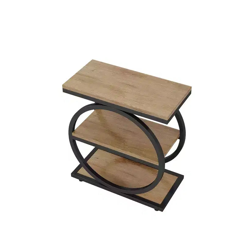 Tavolino da divano industriale sottile a 3 ripiani – Marrone / Grigio / Rovere