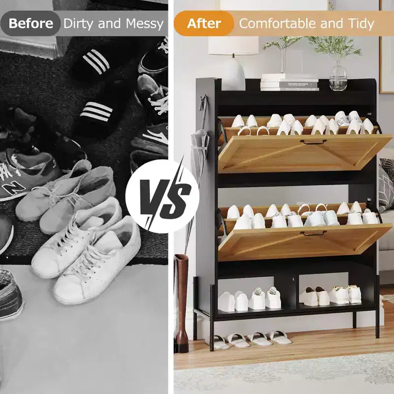 Scarpiera stretta bicolore (bianco e nero) o effetto retrò con 2 ante a ribalta – Contiene 16 paia di scarpe, utilizzo singolo