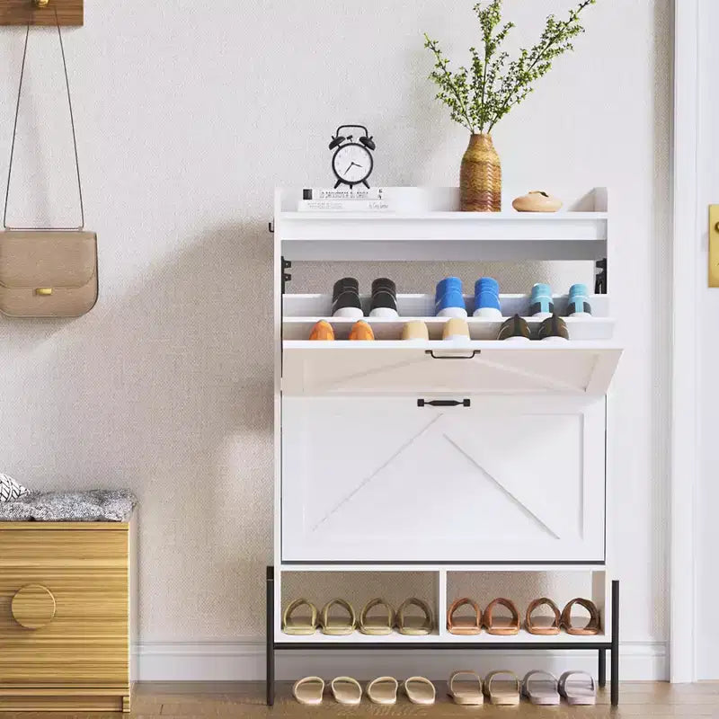 Scarpiera stretta bicolore (bianco e nero) o effetto retrò con 2 ante a ribalta – Contiene 16 paia di scarpe, utilizzo singolo