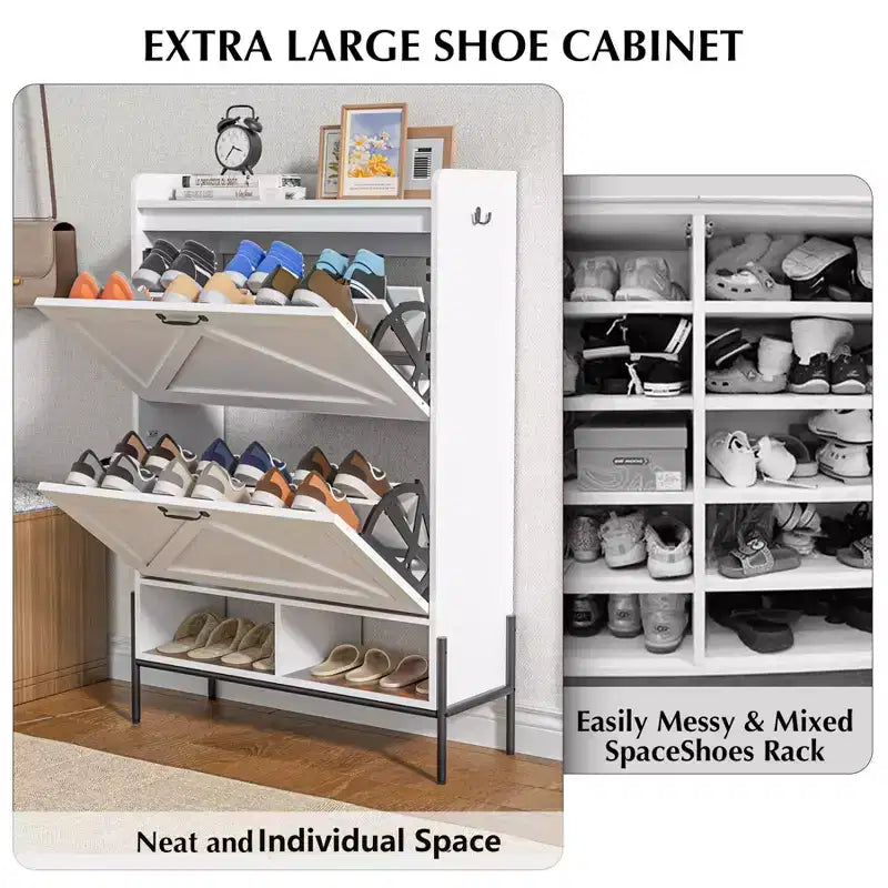 Scarpiera stretta bicolore (bianco e nero) o effetto retrò con 2 ante a ribalta – Contiene 16 paia di scarpe, utilizzo singolo