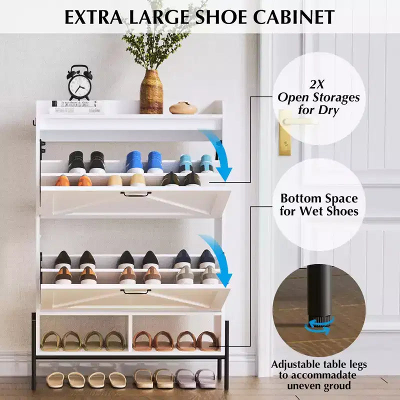 Scarpiera stretta bicolore (bianco e nero) o effetto retrò con 2 ante a ribalta – Contiene 16 paia di scarpe, utilizzo singolo