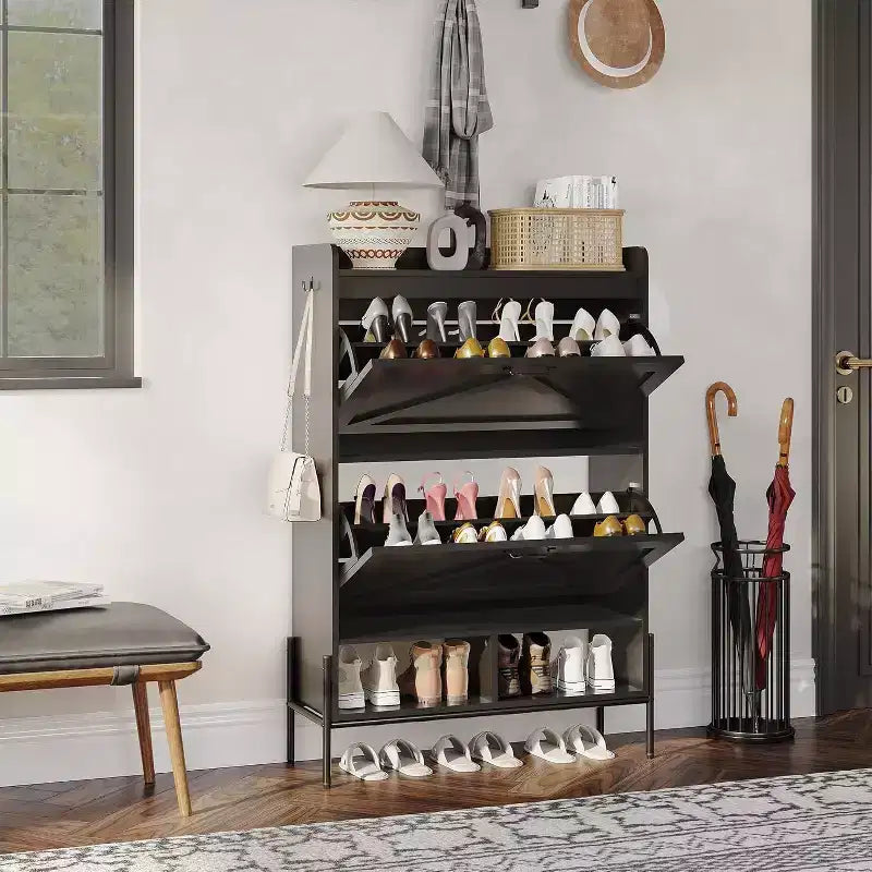 Scarpiera stretta bicolore (bianco e nero) o effetto retrò con 2 ante a ribalta – Contiene 16 paia di scarpe, utilizzo singolo