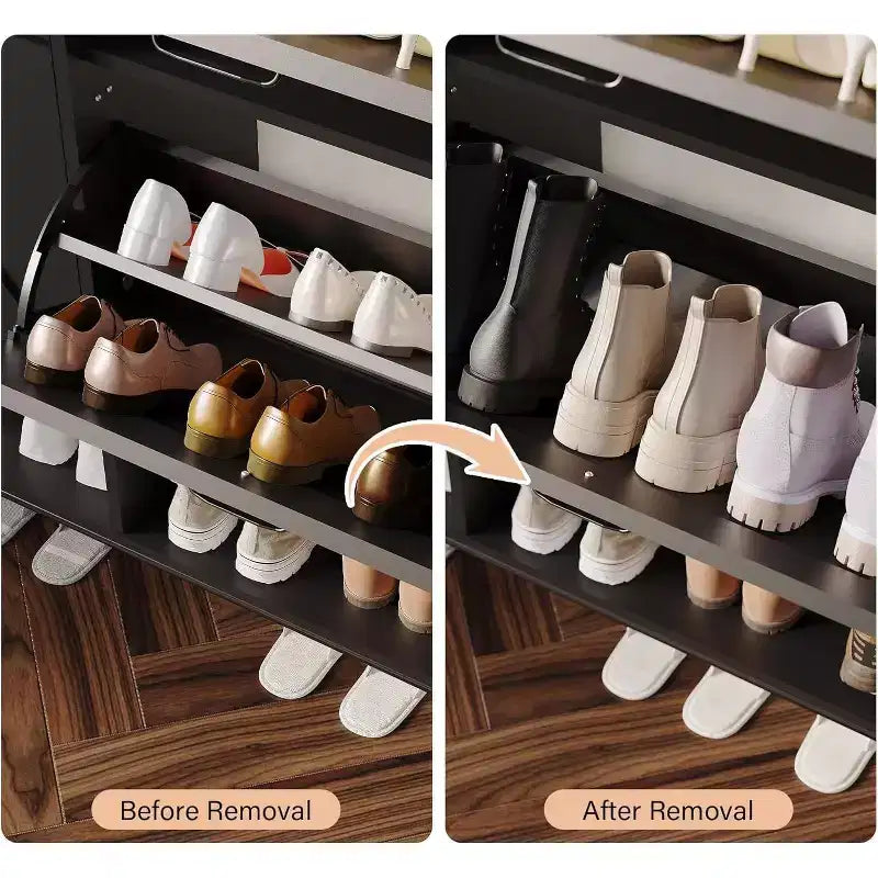 Scarpiera stretta bicolore (bianco e nero) o effetto retrò con 2 ante a ribalta – Contiene 16 paia di scarpe, utilizzo singolo