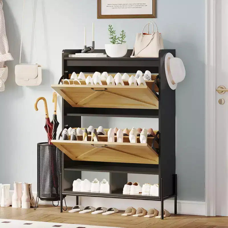 Scarpiera stretta bicolore (bianco e nero) o effetto retrò con 2 ante a ribalta – Contiene 16 paia di scarpe, utilizzo singolo