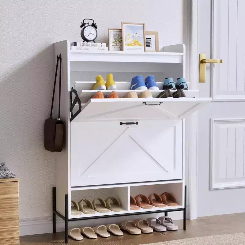 Scarpiera stretta bicolore (bianco e nero) o effetto retrò con 2 ante a ribalta – Contiene 16 paia di scarpe, utilizzo singolo