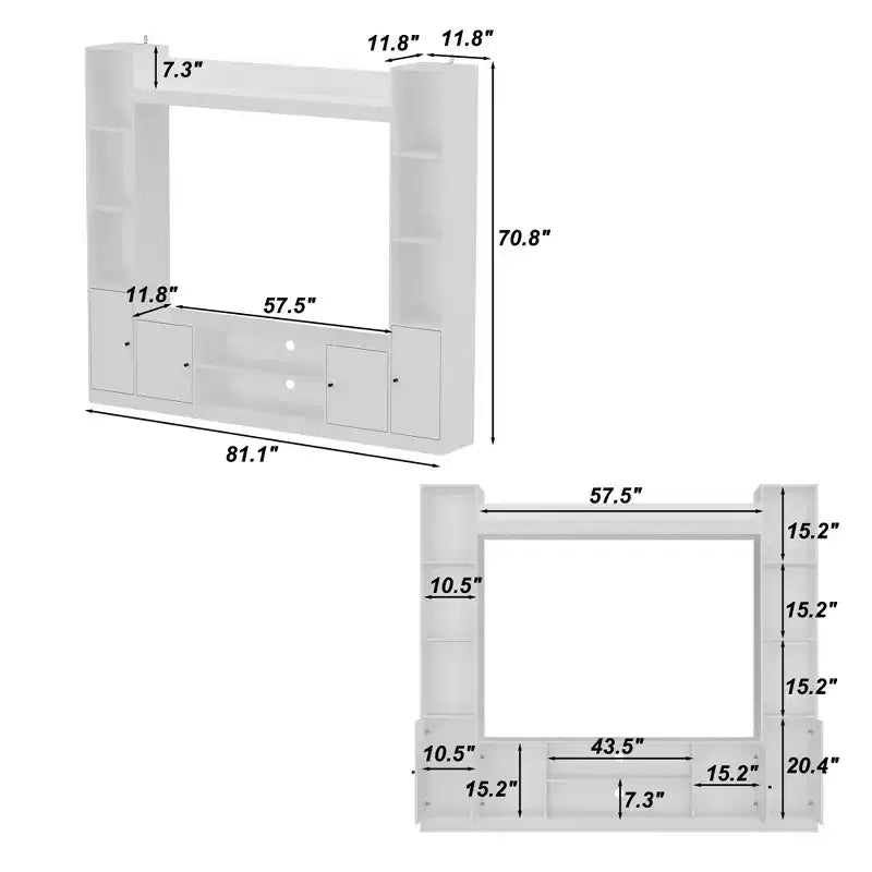 Mobile TV - Nero/Bianco, Stile Moderno, Adatto per TV fino a 56"