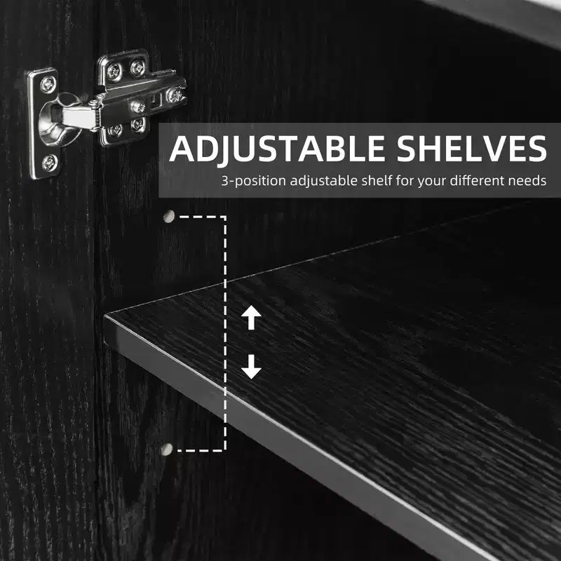 Mobiletto accentato nero/legno naturale con ante, libreria alta autoportante per piccoli spazi