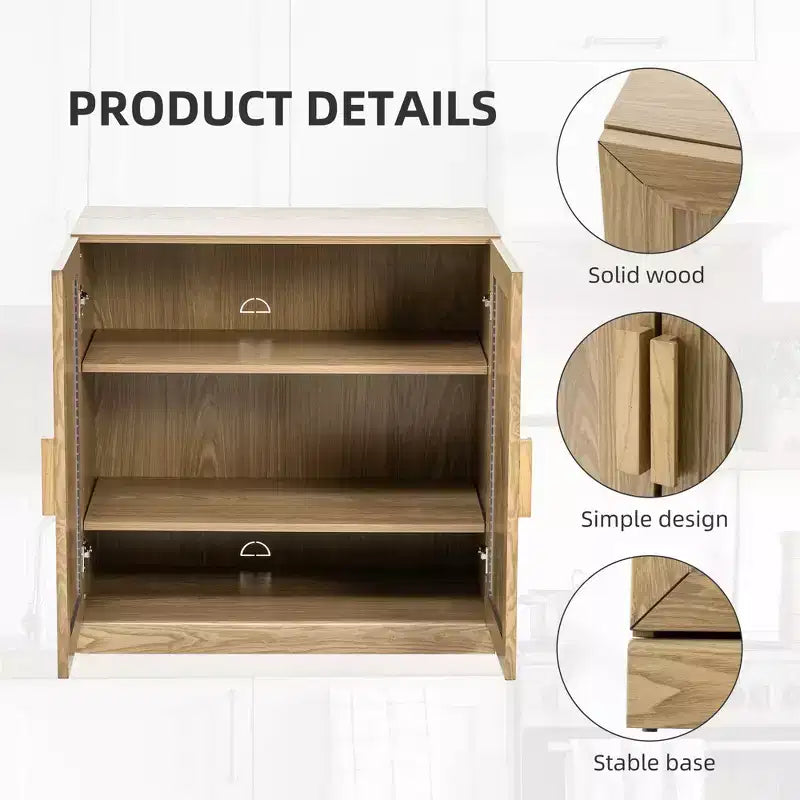 Mobiletto accentato nero/legno naturale con ante, libreria alta autoportante per piccoli spazi