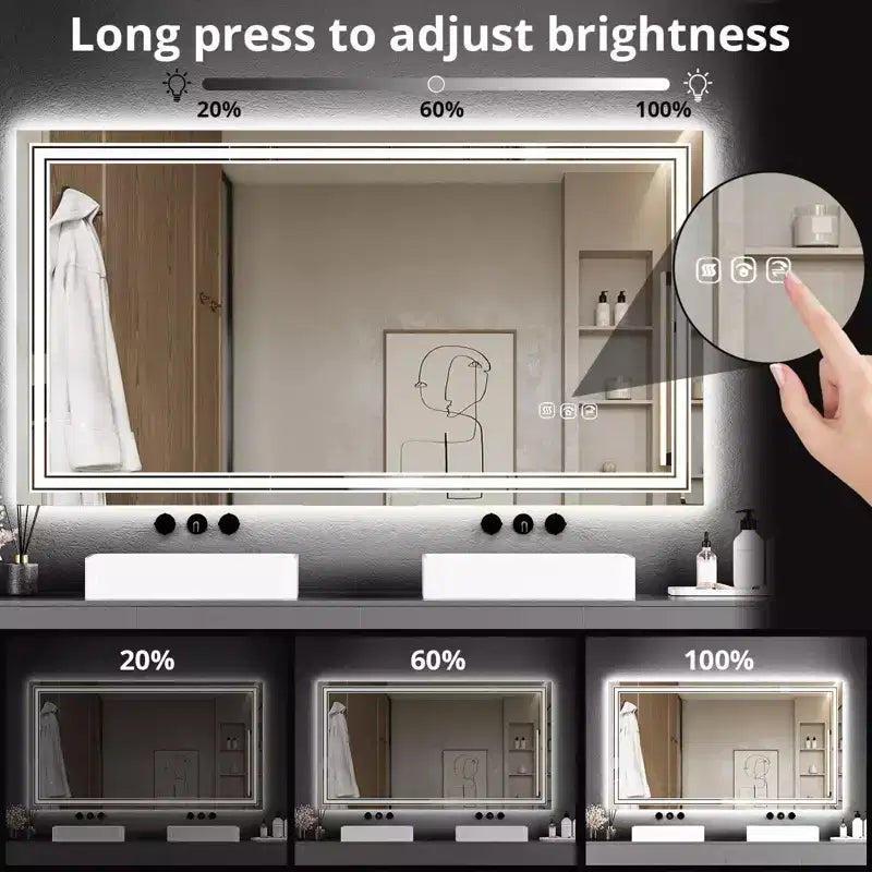 Specchio da bagno LED rettangolare argento, retroilluminato e frontale, a parete, specchiera monoposto