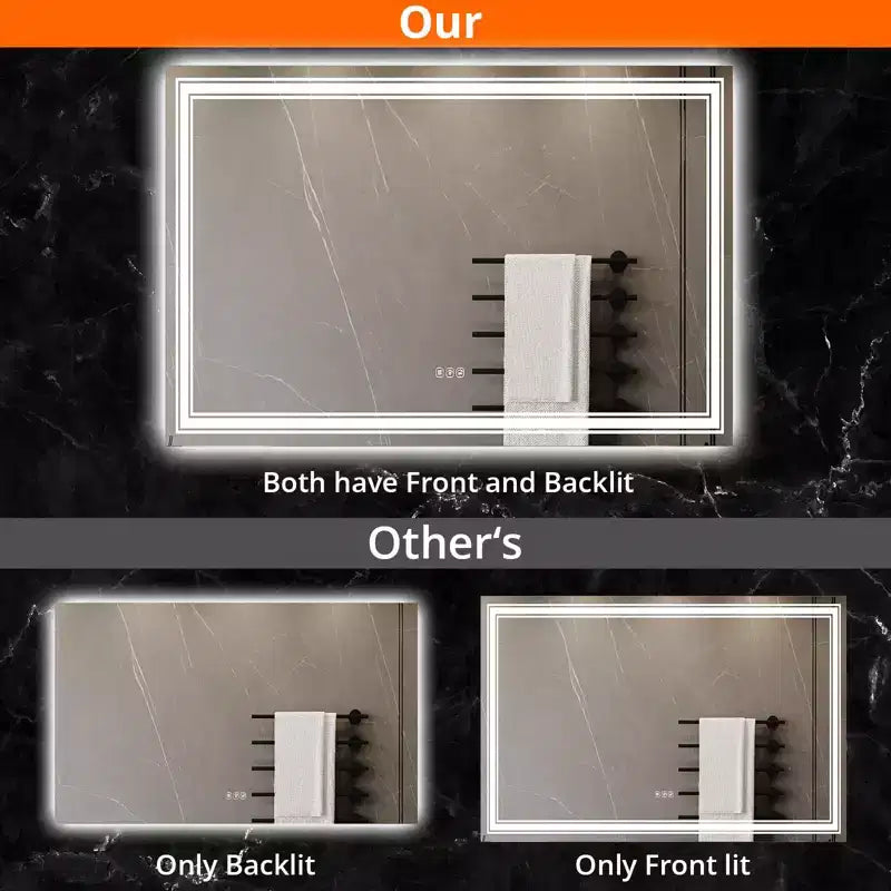 Specchio da bagno LED rettangolare argento, retroilluminato e frontale, a parete, specchiera monoposto