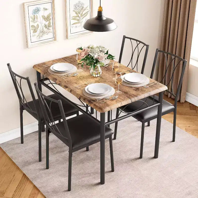 Set tavolo da pranzo rettangolare per 4 con sedie – Grigio / Retrò, Seduta imbottita o in legno