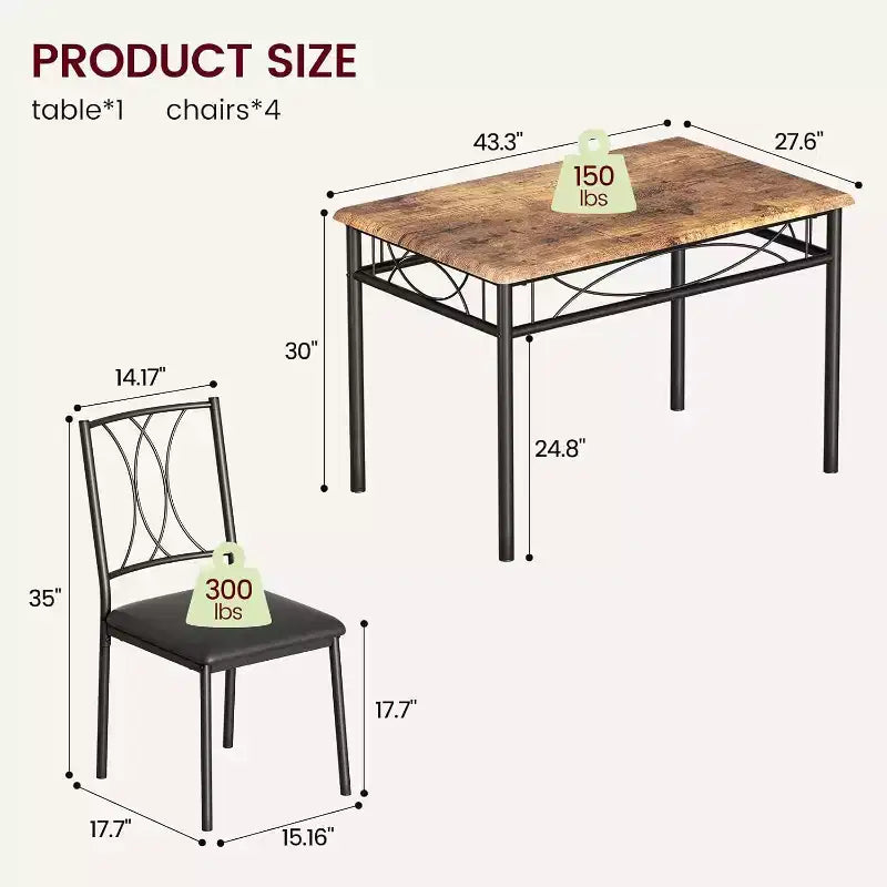 Set tavolo da pranzo rettangolare per 4 con sedie – Grigio / Retrò, Seduta imbottita o in legno