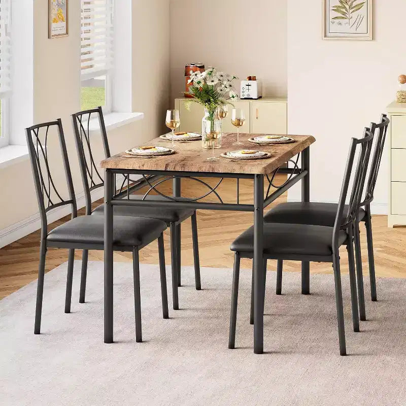 Set tavolo da pranzo rettangolare per 4 con sedie – Grigio / Retrò, Seduta imbottita o in legno