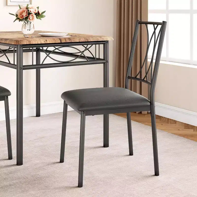 Set tavolo da pranzo rettangolare per 4 con sedie – Grigio / Retrò, Seduta imbottita o in legno