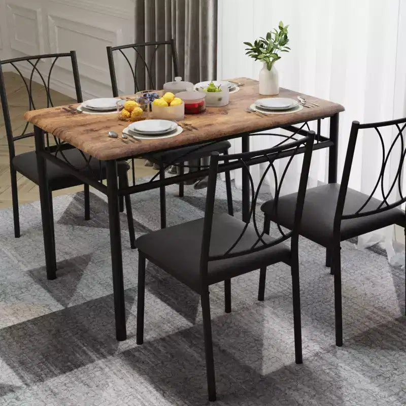 Set tavolo da pranzo rettangolare per 4 con sedie – Grigio / Retrò, Seduta imbottita o in legno