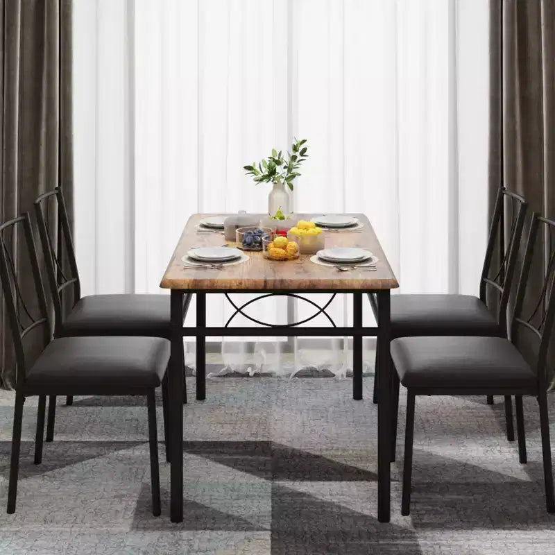 Set tavolo da pranzo rettangolare per 4 con sedie – Grigio / Retrò, Seduta imbottita o in legno