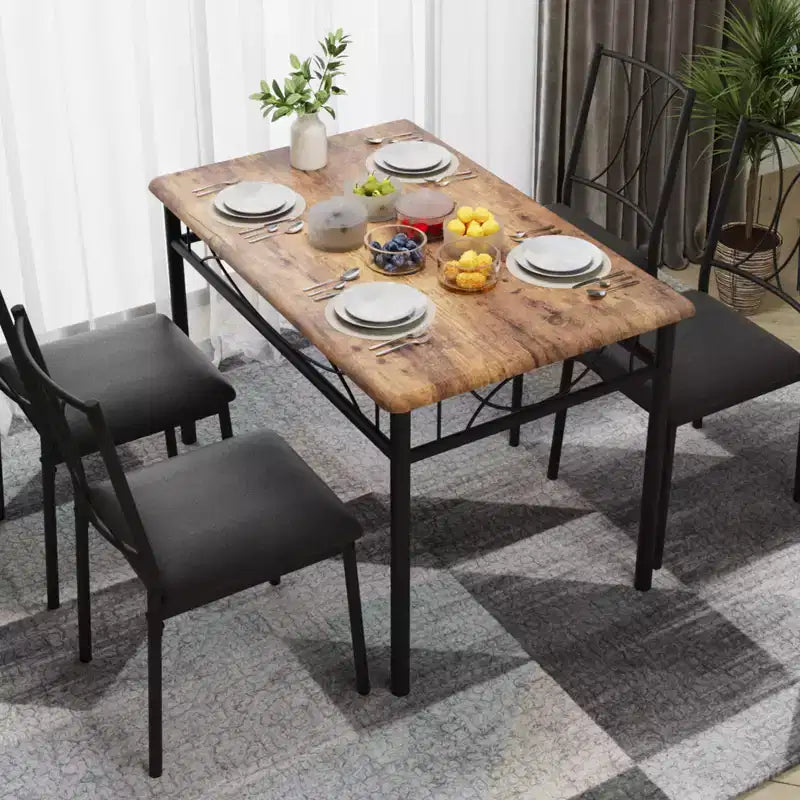 Set tavolo da pranzo rettangolare per 4 con sedie – Grigio / Retrò, Seduta imbottita o in legno