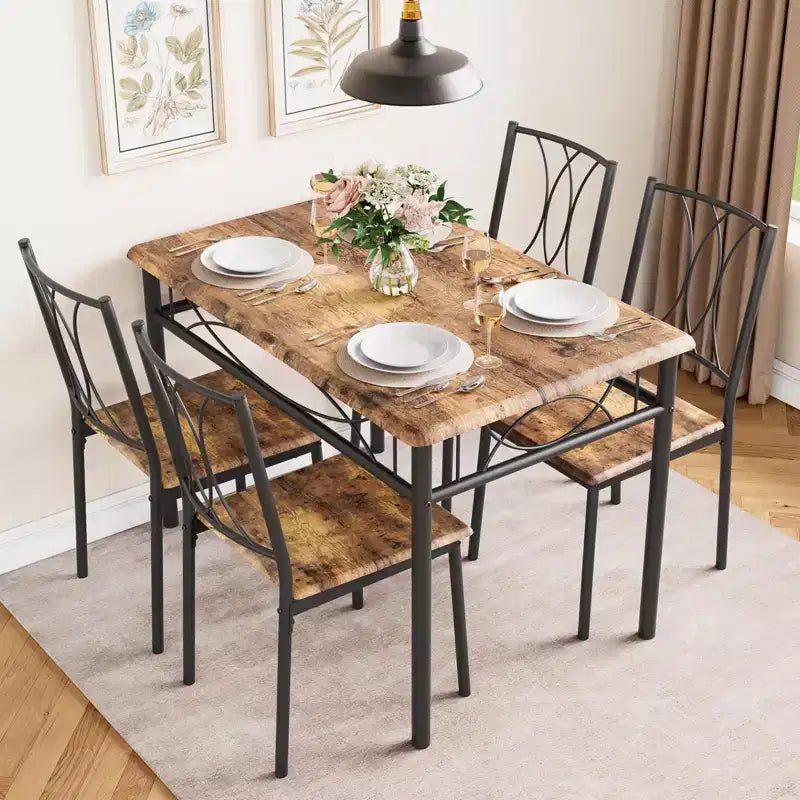 Set tavolo da pranzo rettangolare per 4 con sedie – Grigio / Retrò, Seduta imbottita o in legno