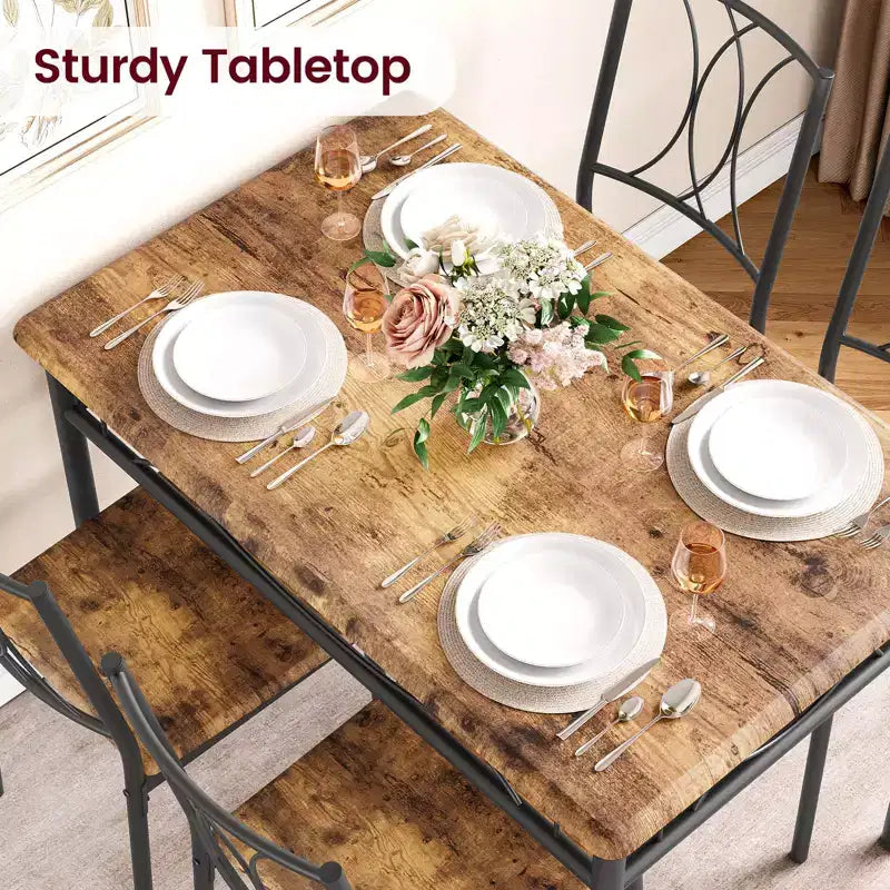 Set tavolo da pranzo rettangolare per 4 con sedie – Grigio / Retrò, Seduta imbottita o in legno