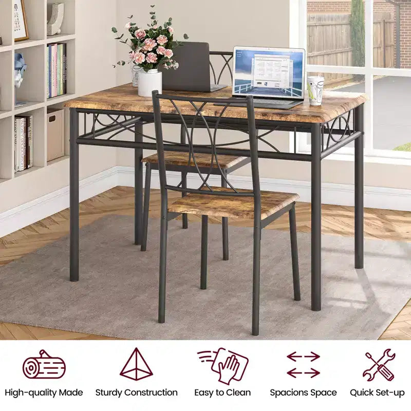Set tavolo da pranzo rettangolare per 4 con sedie – Grigio / Retrò, Seduta imbottita o in legno