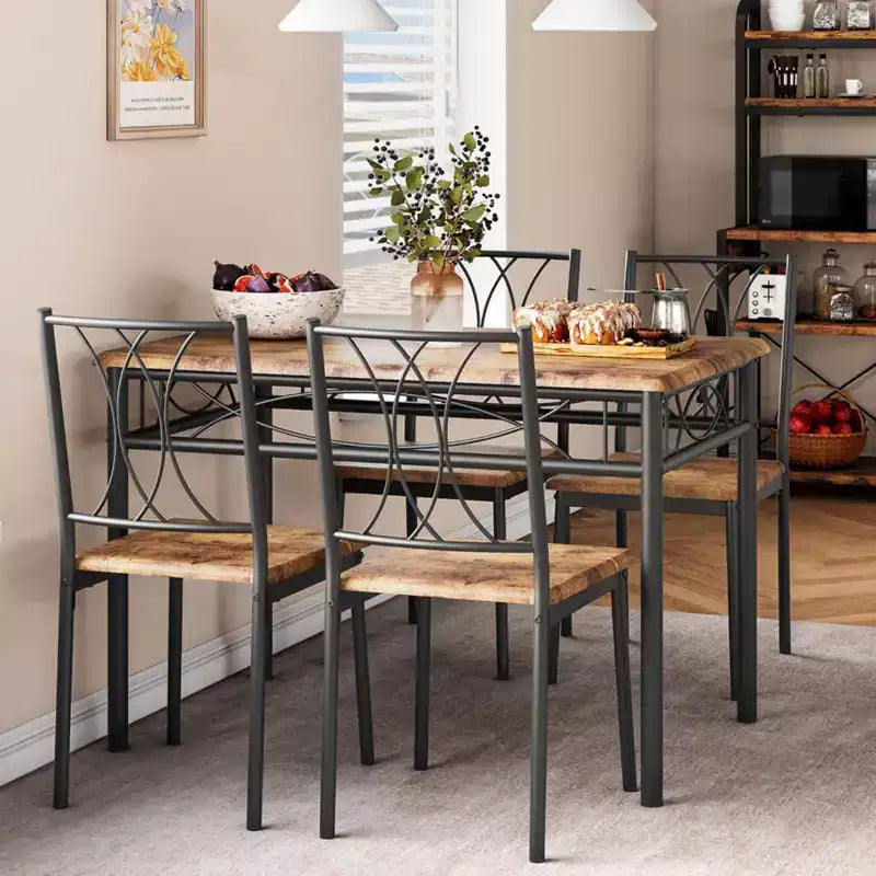 Set tavolo da pranzo rettangolare per 4 con sedie – Grigio / Retrò, Seduta imbottita o in legno