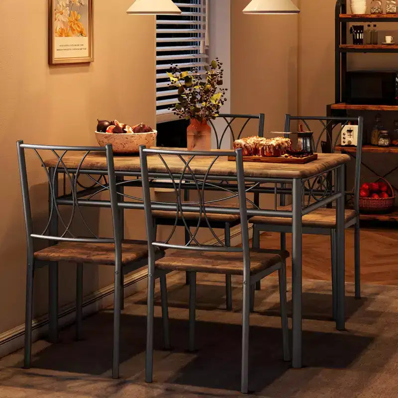 Set tavolo da pranzo rettangolare per 4 con sedie – Grigio / Retrò, Seduta imbottita o in legno