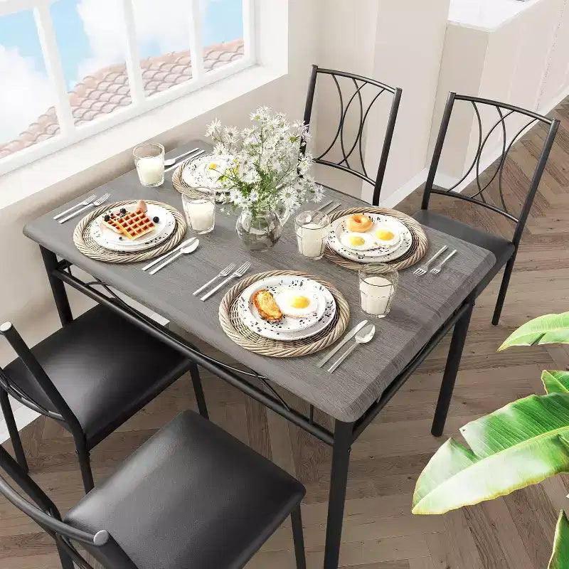 Set tavolo da pranzo rettangolare per 4 con sedie – Grigio / Retrò, Seduta imbottita o in legno