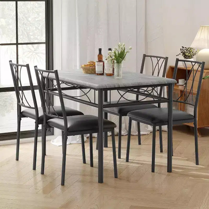 Set tavolo da pranzo rettangolare per 4 con sedie – Grigio / Retrò, Seduta imbottita o in legno