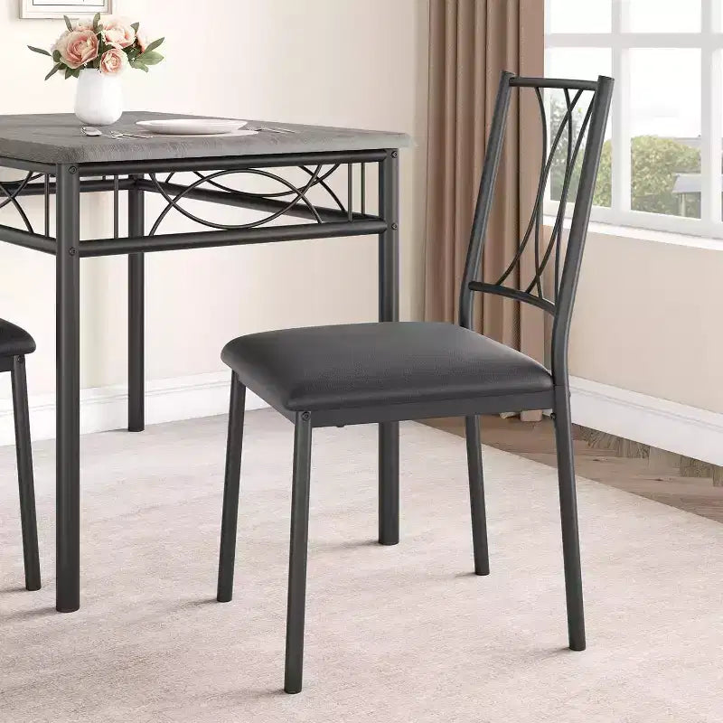Set tavolo da pranzo rettangolare per 4 con sedie – Grigio / Retrò, Seduta imbottita o in legno
