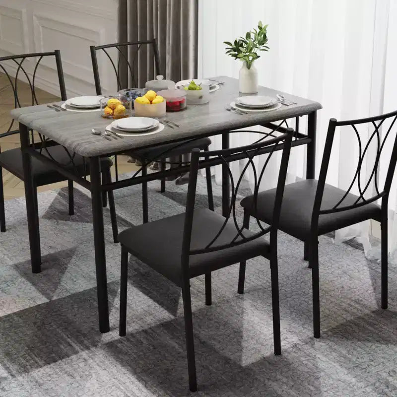 Set tavolo da pranzo rettangolare per 4 con sedie – Grigio / Retrò, Seduta imbottita o in legno