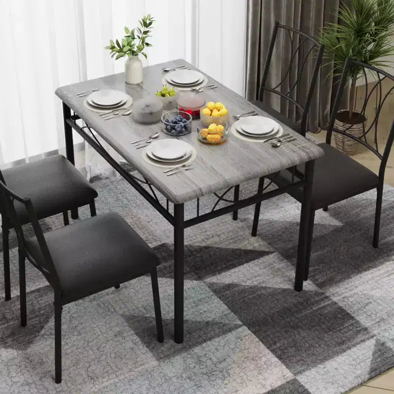 Set tavolo da pranzo rettangolare per 4 con sedie – Grigio / Retrò, Seduta imbottita o in legno