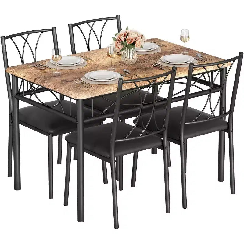 Set tavolo da pranzo rettangolare per 4 con sedie – Grigio / Retrò, Seduta imbottita o in legno