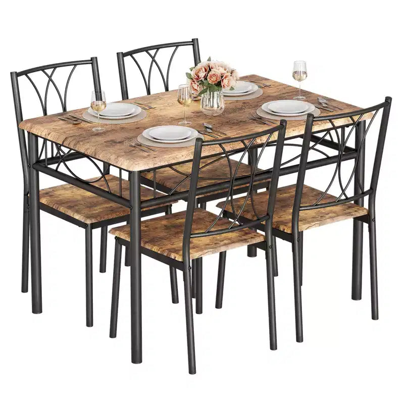 Set tavolo da pranzo rettangolare per 4 con sedie – Grigio / Retrò, Seduta imbottita o in legno