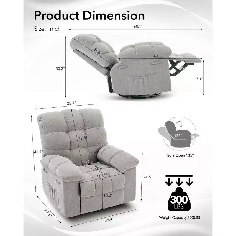 Poltrona reclinabile girevole a dondolo imbottita beige/grigia, sedile singolo