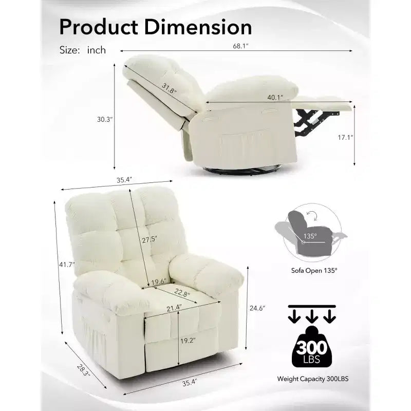 Poltrona reclinabile girevole a dondolo imbottita beige/grigia, sedile singolo