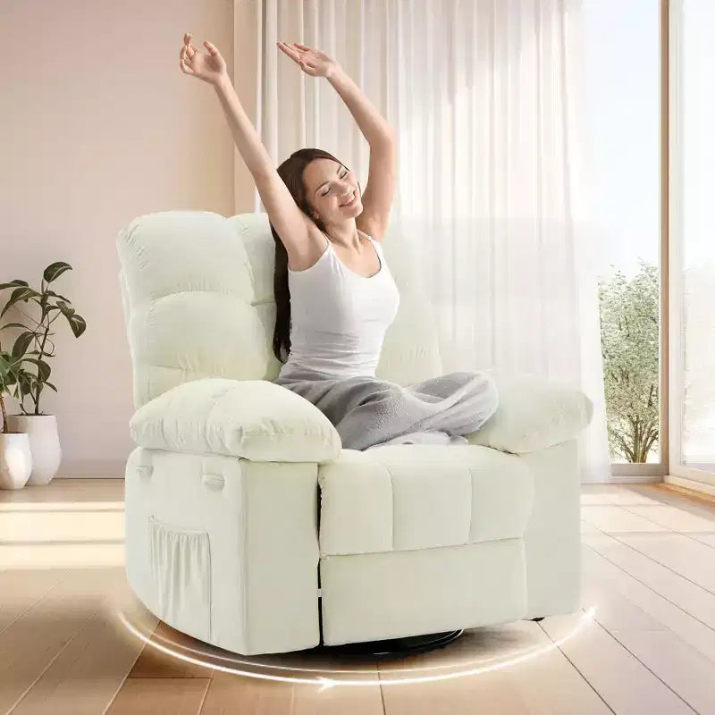 Poltrona reclinabile girevole a dondolo imbottita beige/grigia, sedile singolo