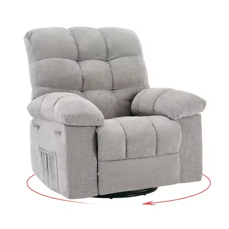 Poltrona reclinabile girevole a dondolo imbottita beige/grigia, sedile singolo