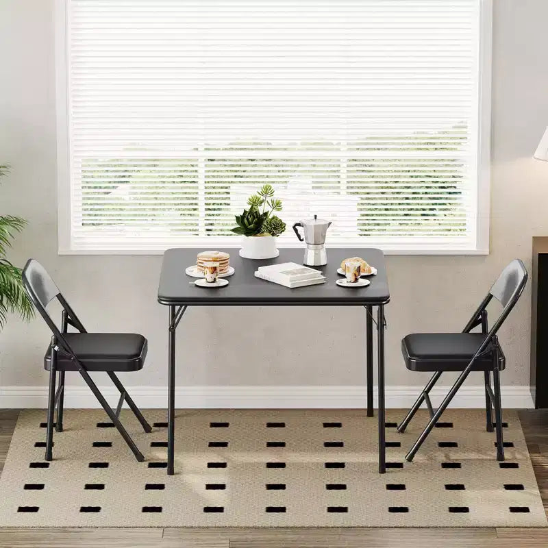 Tavolo pieghevole quadrato beige/nero/grigio, piano imbottito in PU, 4 posti