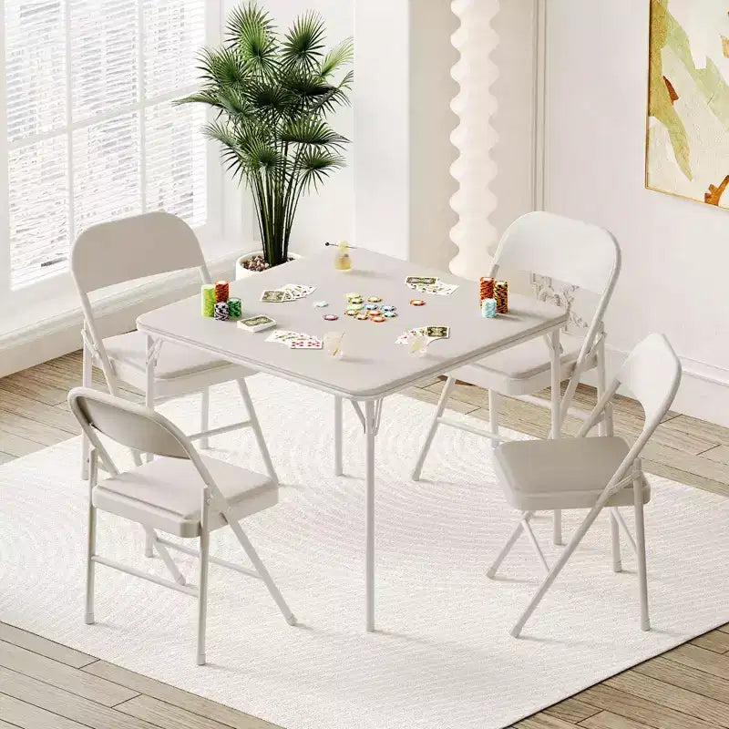 Tavolo pieghevole quadrato beige/nero/grigio, piano imbottito in PU, 4 posti
