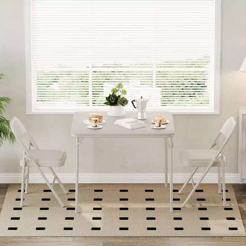 Tavolo pieghevole quadrato beige/nero/grigio, piano imbottito in PU, 4 posti